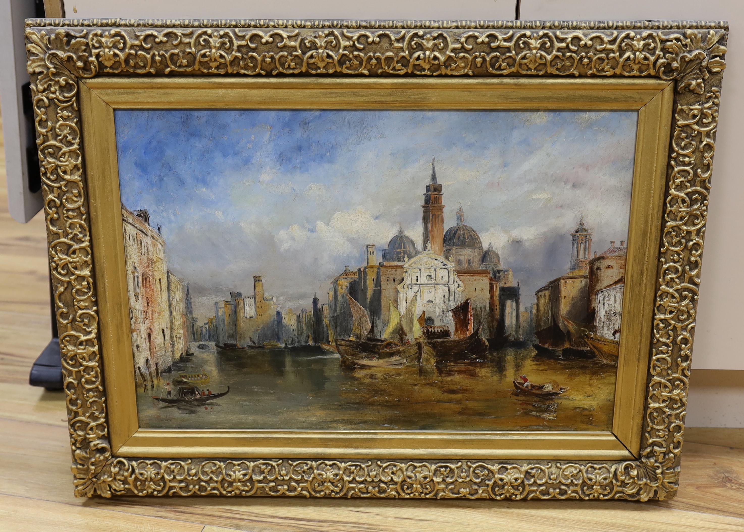 19th century English School, oil on canvas, View of Venice with gondolas, 58 x 39cm